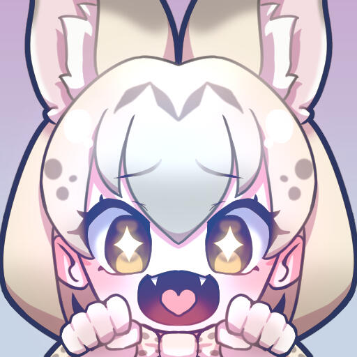 Excited White Serval Emote Example, background added for example